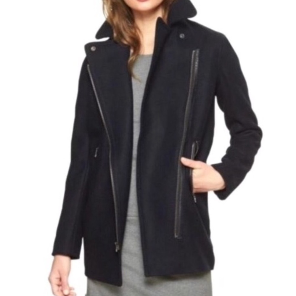 GAP Charcoal Grey Wool Blend Moto Coat Size M
